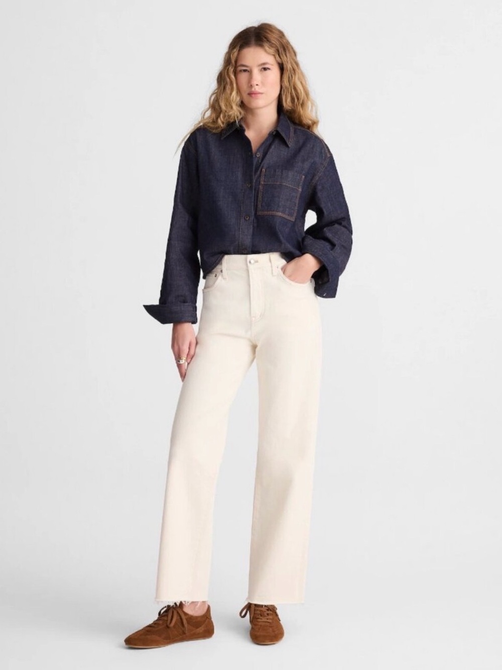 Madewell The Perfect Vintage Wide-Leg Jeans White 33P Petite NWT